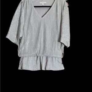 White Boxy Ruffled Sequin Blouse